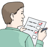 Piktogramm: Person mit Checkliste