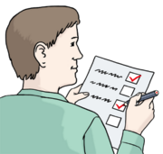 Piktogramm: Person mit Checkliste