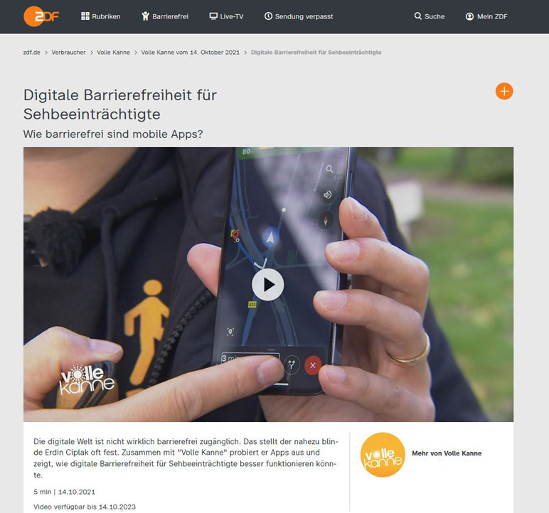Screenshot der ZDF-Mediathek: Video "Digitale Barrierefreiheit" mit Erdin Ciplak