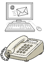 Piktogramm: Bildschirm mit Briefumschlag und Telefongerät